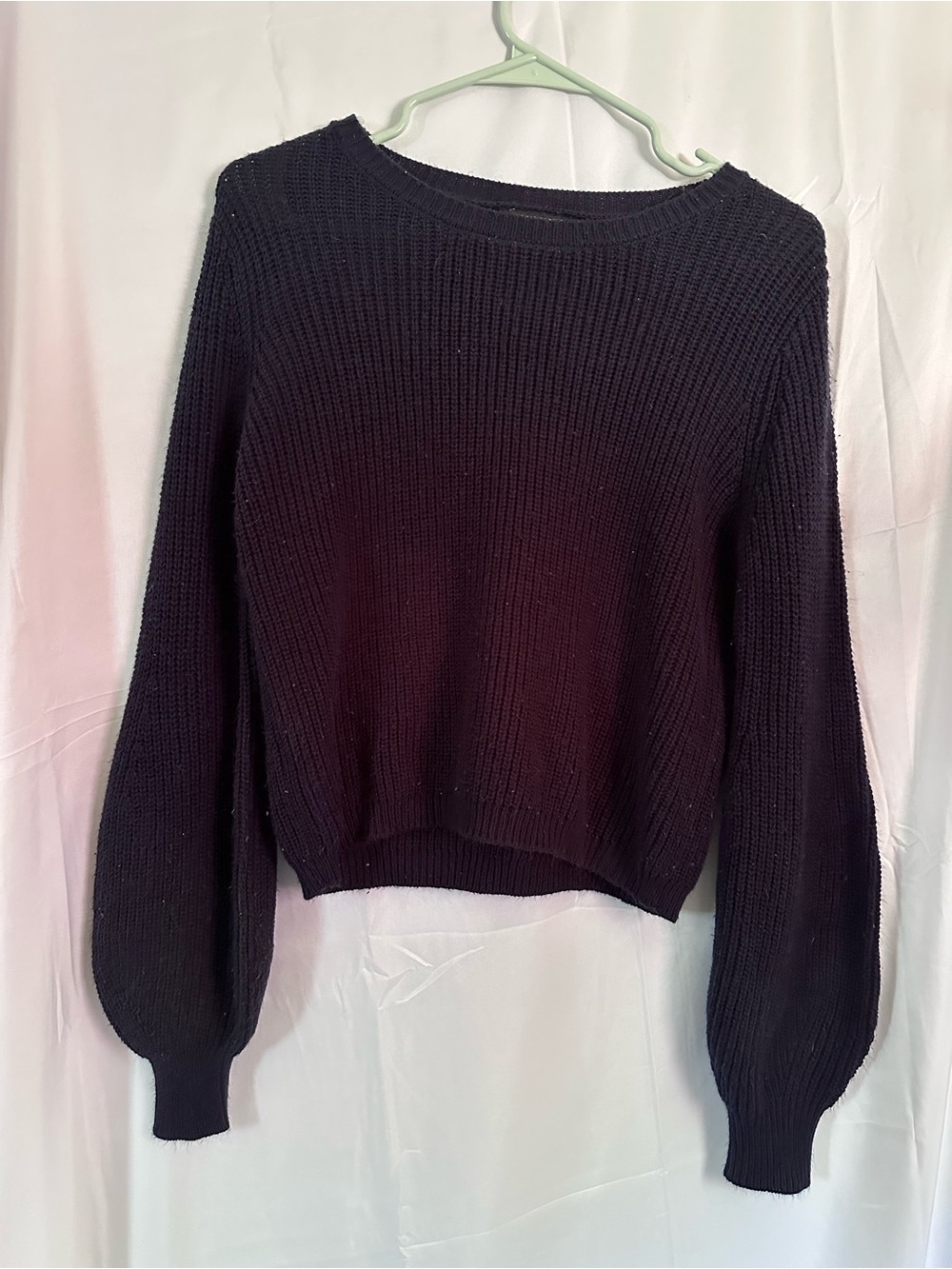 Deep Navy Crewneck Sweater with Balloon Sleeves - Picture 2 of 4